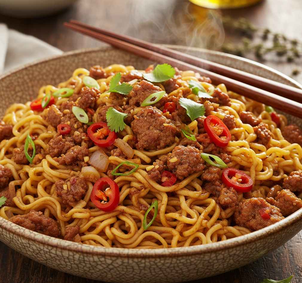 🍜 Tangy Chili Pork Noodles (Spicy and Flavorful!)